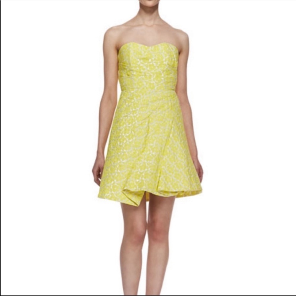 Alice + Olivia Strapless Yellow/Metallic Silver Jacquard Dress- Size 6 GORGEOUS! - Picture 11 of 13